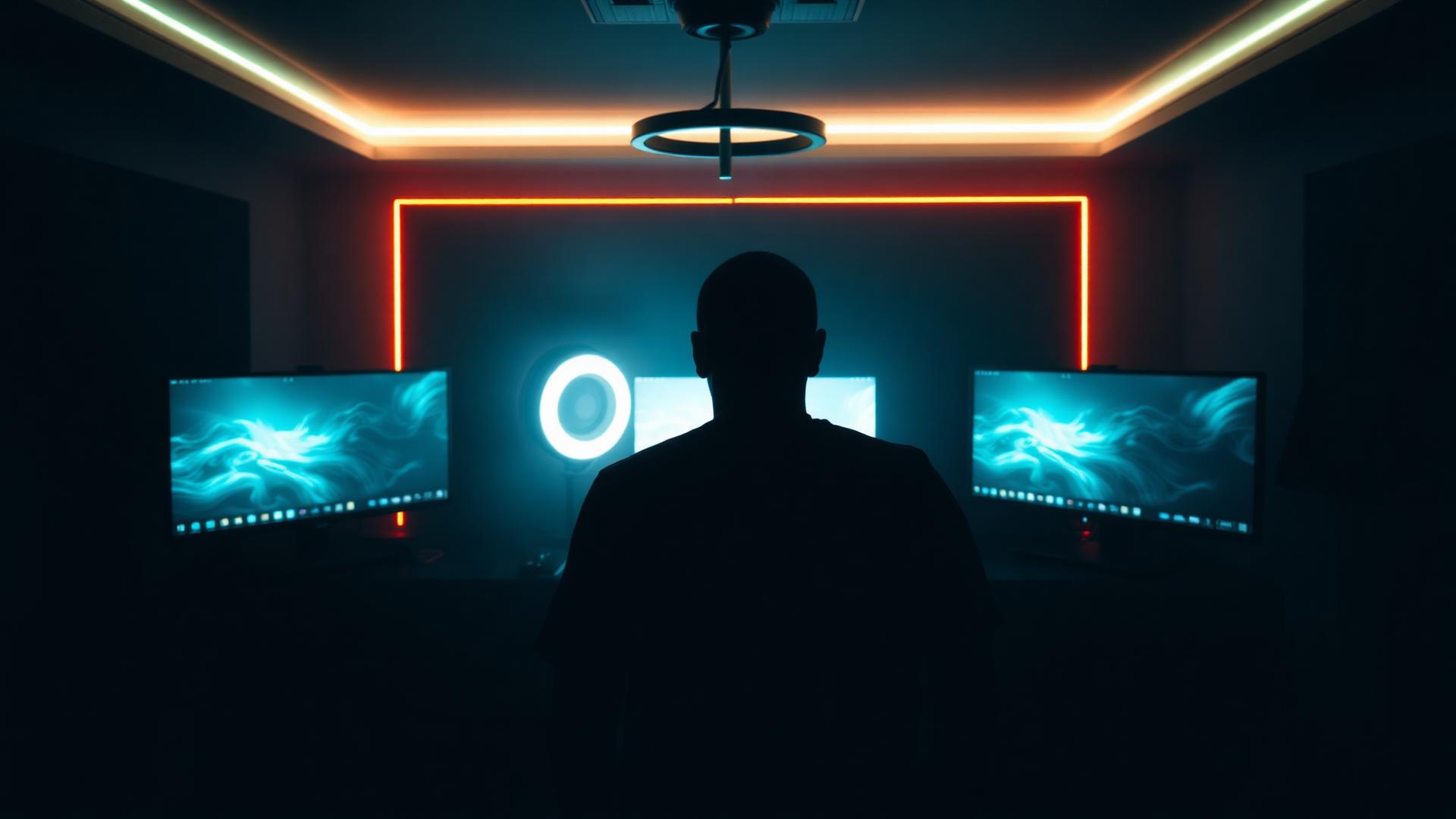A Colorado creator filming a show in a home studio at night
